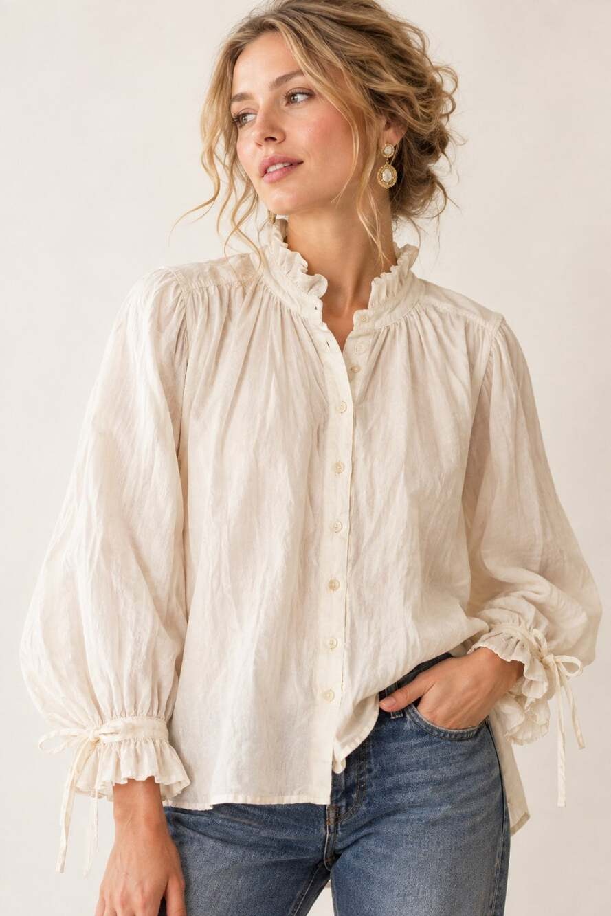 Sundance White Cotton Blouse M Romantic Victorian Ruffle Prairie Boho Cottagecor